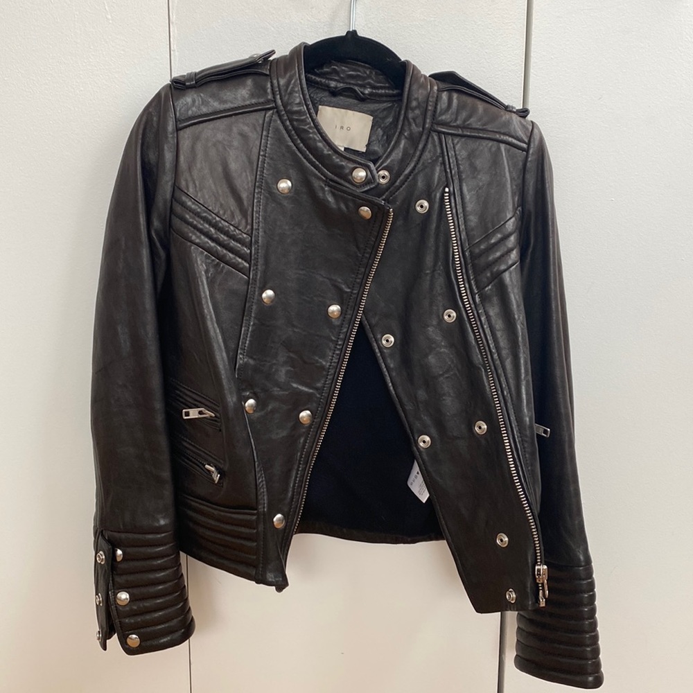 IRO ROJAN leather jacket - DARK BROWN / BLACK